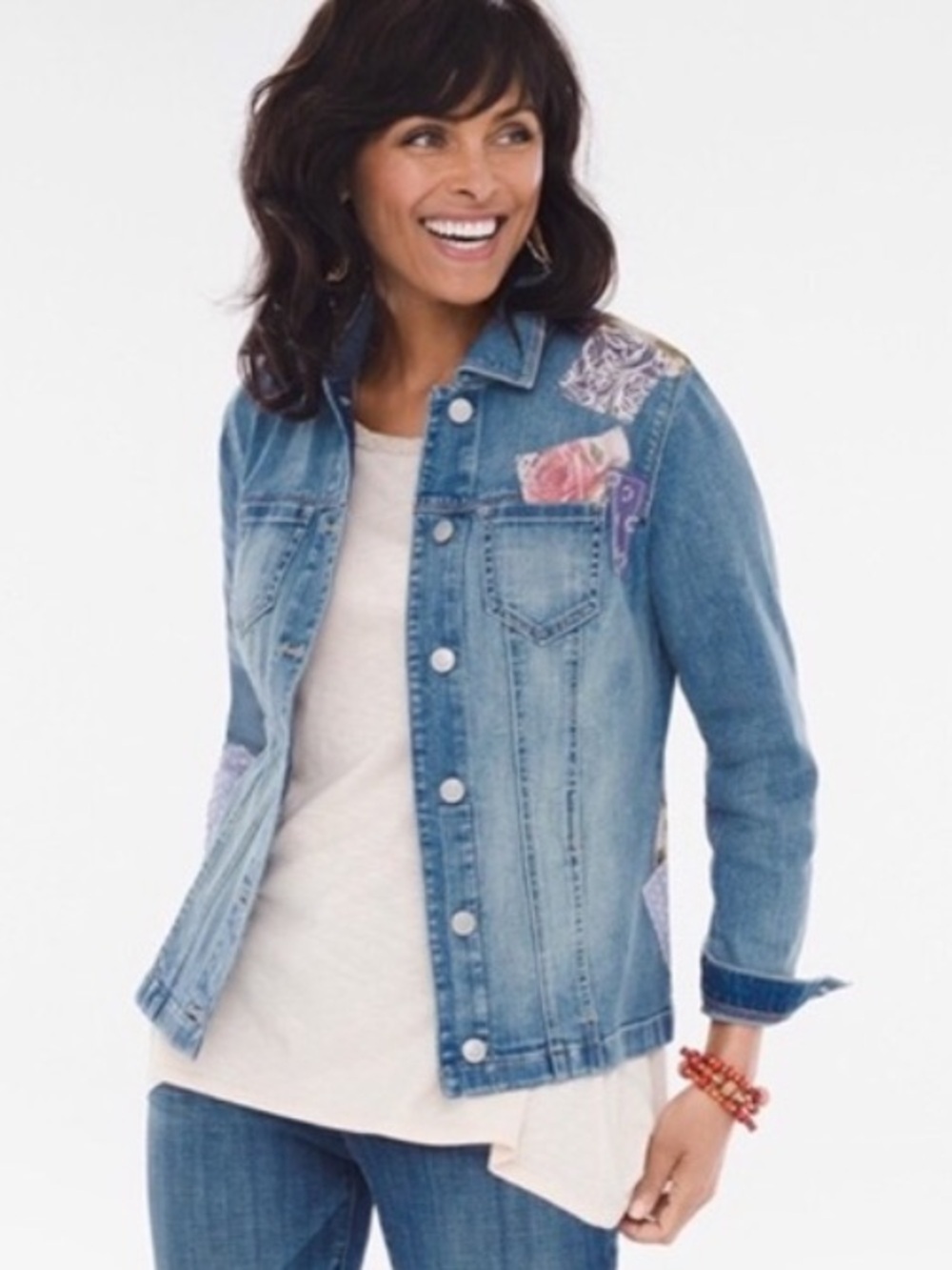 Chico's Patchwork Denim Jacket 0/S NWOT